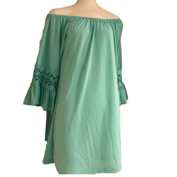 Lace Ruffled Sleeve Mint Green Mini Dress or Tunic Size L-XL - Picture 1 of 5